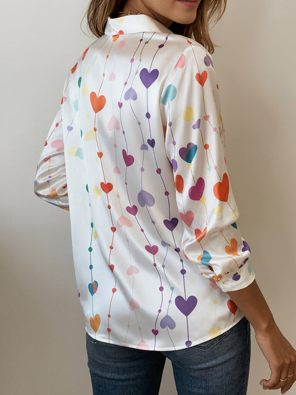 Romantic Heart Print Long-Sleeve Blouse