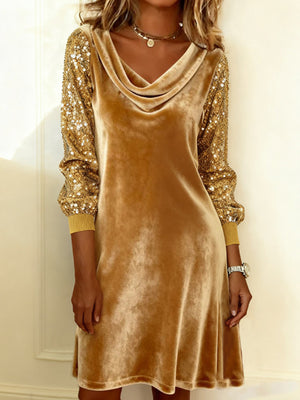 Sequin Velvet Long-Sleeve Dress