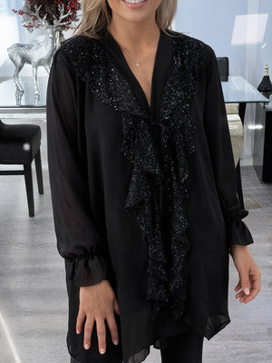 Soft Chiffon V-Neck Sequin Blouse