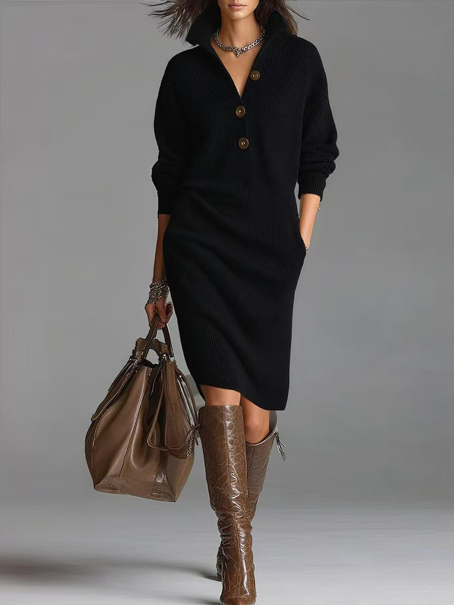 Solid Color Cozy Knit Midi Dress