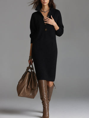 Solid Color Cozy Knit Midi Dress
