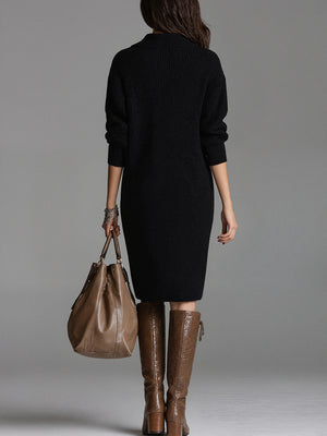 Solid Color Cozy Knit Midi Dress