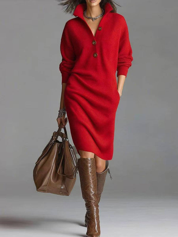 Solid Color Cozy Knit Midi Dress