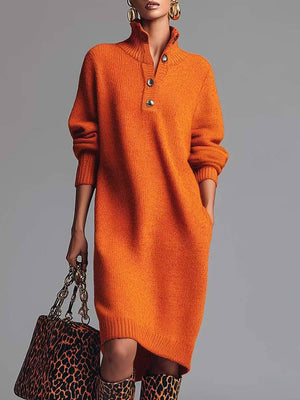 Solid Color Cozy Knit Midi Dress