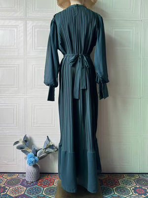 Sophisticated Long-Sleeve Pleated Silhouette Dress