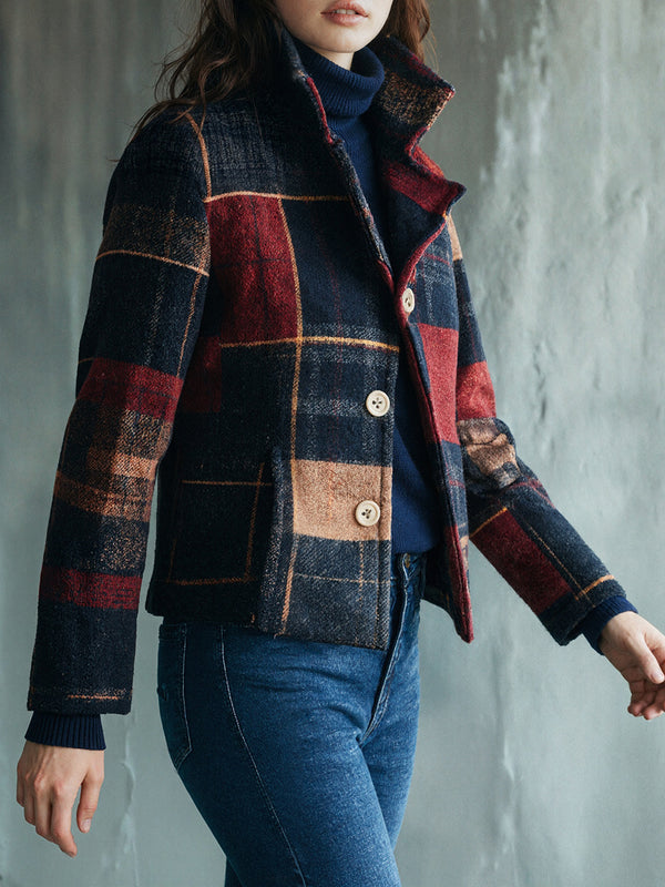 Stand Collar Checkered Jacket
