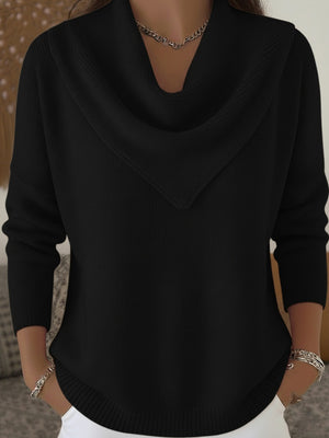 Statement Neckline Solid Knit Sweater