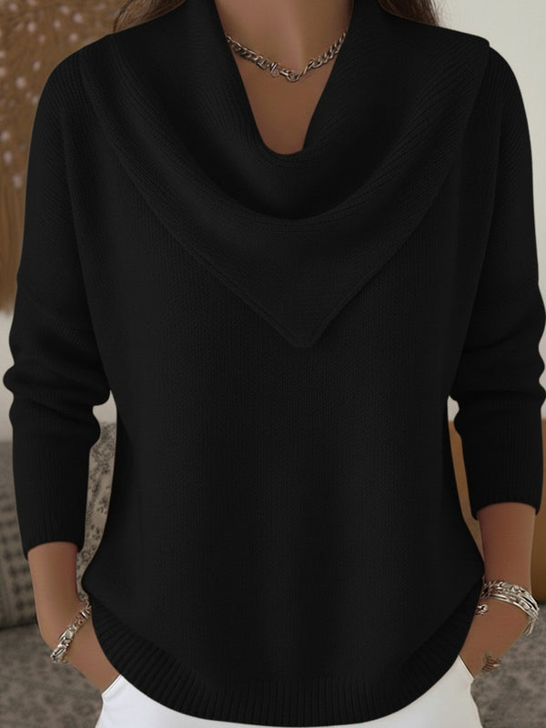 Statement Neckline Solid Knit Sweater