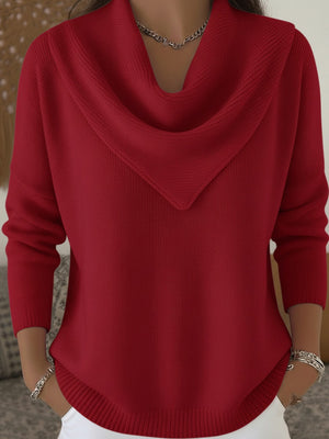Statement Neckline Solid Knit Sweater