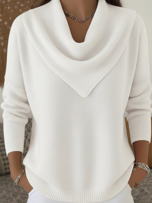 Statement Neckline Solid Knit Sweater