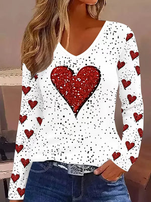 Sweet Heart Print Long-Sleeve Top