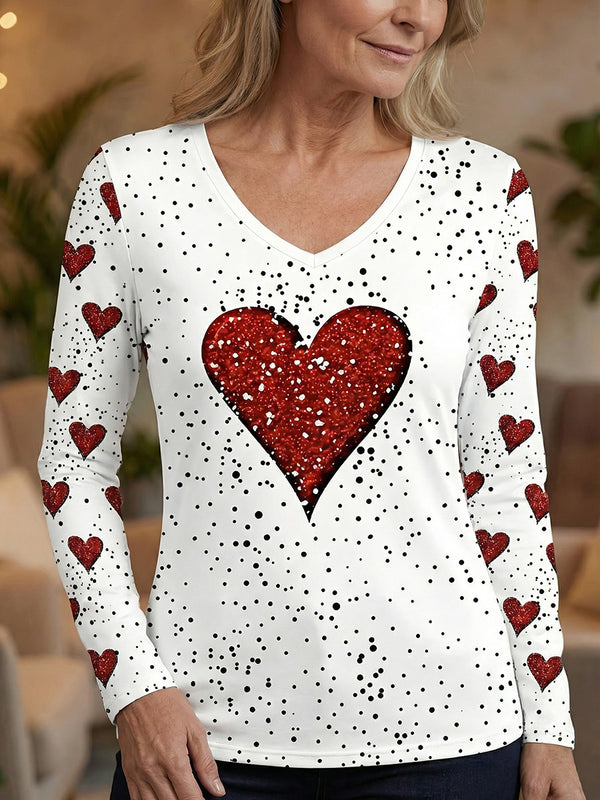 Sweet Heart Print Long-Sleeve Top