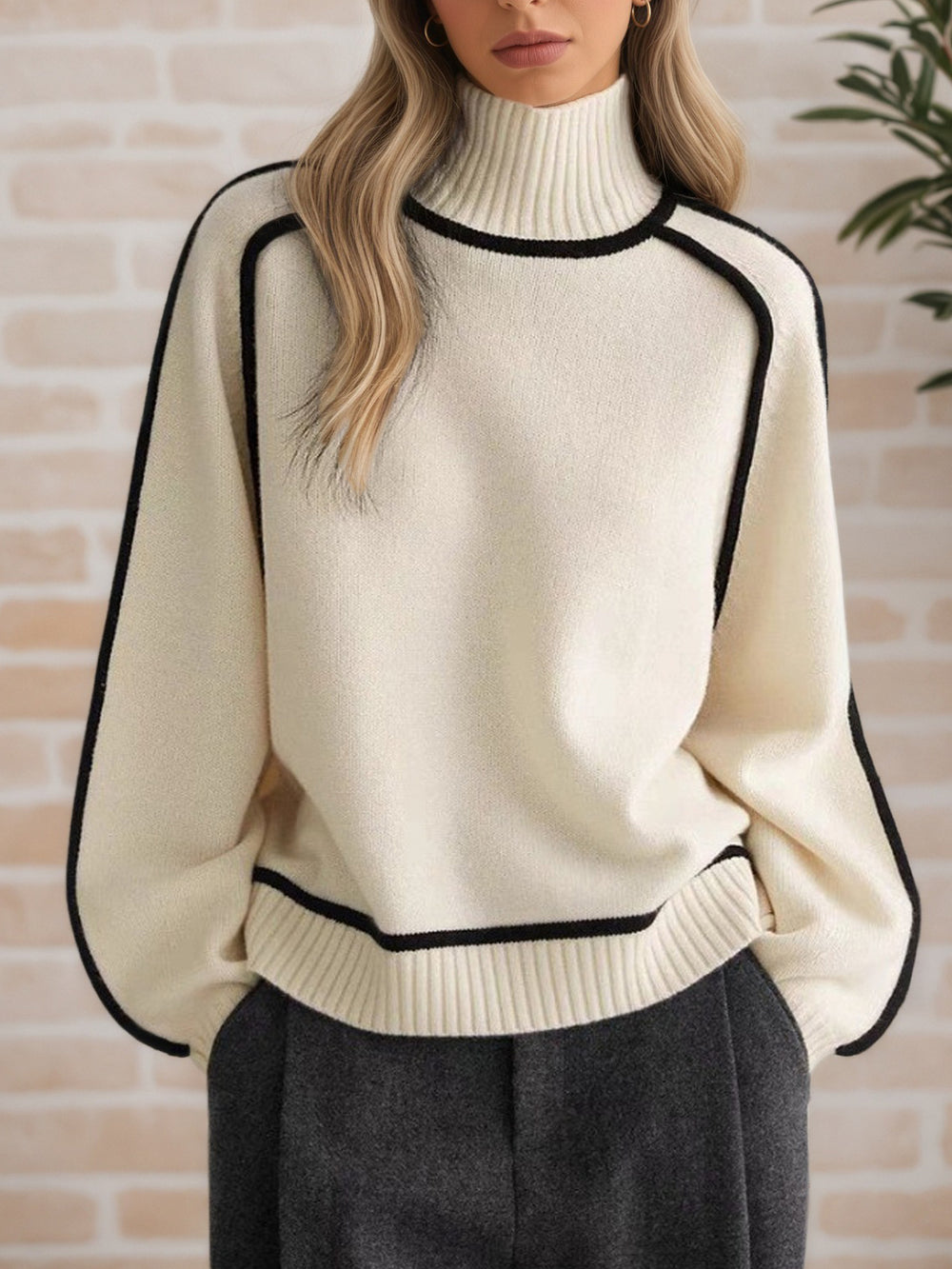 Textured Mock Neck Knit Sweater