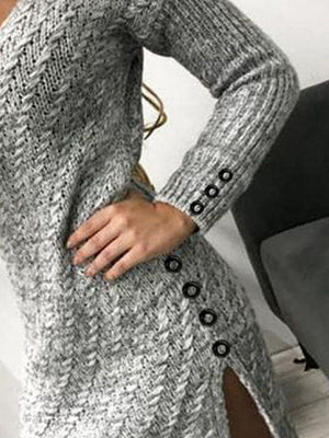 V-Neck Mini Sweater Dress