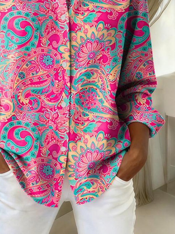 Vibrant Pink Paisley Printed Button Up Shirt
