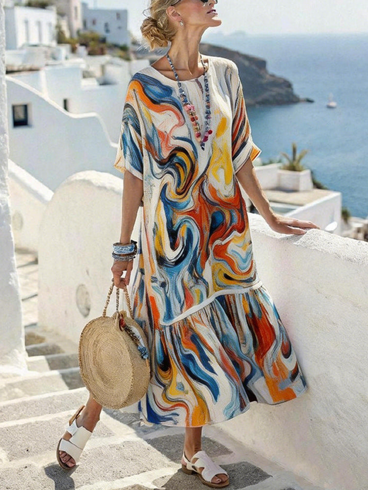 Vibrant Print Flowing Maxi Dress