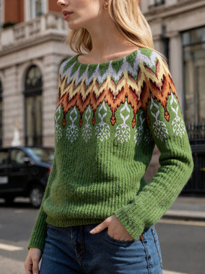 Vintage-Inspired Argyle Chevron Knit Sweater