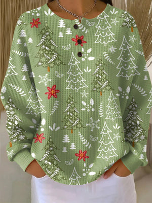 Waffle-Knit Retro Tree Holiday Sweatshirt