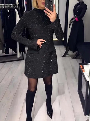 Elegant Black Rhinestone Bodycon Dress