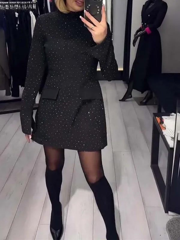 Elegant Black Rhinestone Bodycon Dress