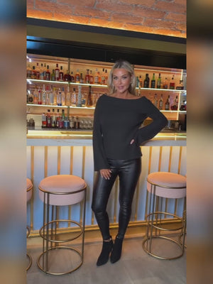 Anthracite Fold-Over Bardot Knitted Jumper