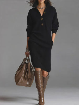 Solid Color Cozy Knit Midi Dress