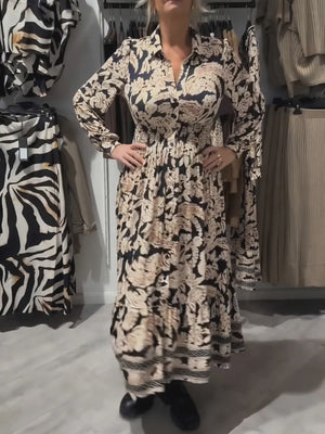 Elegant Printed Long-Sleeve Dress