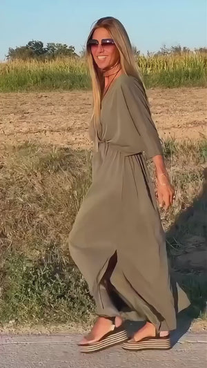 Chic Split V-Neck High-Waist Dress