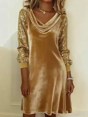 Sequin Velvet Long-Sleeve Dress